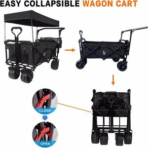 Collapsible <b>Camping</b> Cart with Removable Canopy Large All Terrain Brake Wheels Adjustable Handles Cooler Bag-Black - Product Image 5