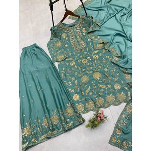 Conjunto de Top y Pantalones Plazzo para Mujer con Elegante Dupatta para Fiestas - Product Image 5