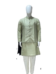 Ensemble 3 pièces de veste Kurta de mariage formel pour homme en tissu de pure soie RN avec broderie et travail de sequins, Designer Koti Royal Festic Quick - Product Image 1