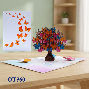Carte de vœux 3D pop-up papillon sur arbre en papier fait main personnalisée, tendance du moment, vente en gros Vietnam pour la décoration intérieure - Product Image 1