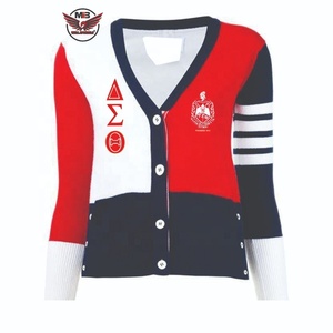Custom High Quality for Sorority DST Women's Winter Knitted V-neck Cardigan Sweater with <b>Covered</b> <b>Button</b> Closure - Product Image 1