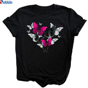 Camiseta estampada para mujer, tops gráficos para chicas, estilo dulce, camiseta con estampado de rosas y mariposas, camiseta holgada, transpirable y hermosa - Product Image 5