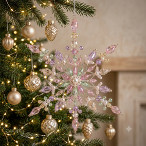 Ornement de Noël flocon de neige perlé pastel fait main en cristal et perles, décoration suspendue pour sapin de Noël - Product Image 5