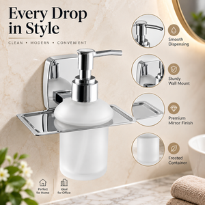 Distributeur de savon liquide mural pour salle de bain, bouteille en verre dépoli, finition chromée en acier inoxydable, moderne, écologique, robuste - Product Image 5