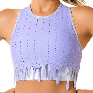 Ensemble de costume de danse personnalisé pour femmes avec strass, haut court sans manches et short extensible, tenue de performance pour cheerleading - Product Image 3