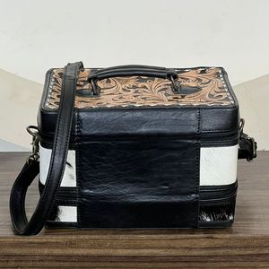 Sac de maquillage en cuir véritable de haute qualité, fait main par un designer, forme carrée, boîte à bijoux pour femmes, style western, organiseur de voyage - Product Image 4
