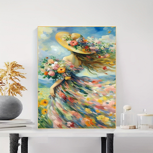 Dipinto Diamante 5D Fai-da-Te all'Ingrosso, <span class=keywords><strong>Donna</strong></span> in Elegante Abito Lungo con Cappello Decorato con Fiori, Dipinto a Mano, Dimensioni Personalizzabili, Ecologico, Ritratto - Product Image 2