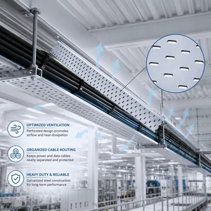Bandeja Portacables Perforada de Alta Resistencia, Sistema de Gestión de Cables de Acero Galvanizado para Cableado Eléctrico Industrial y Edificios Comerciales - Product Image 2