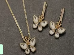 Colgante de estilo mariposa elegante con aspecto de piedra, conjunto de collar con pendientes para fiesta, perfecto para boda, uso diario para mujer - Product Image 2