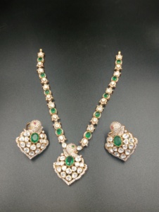 Amaira Jewels Gold Plated 0.1m Thick <b>Silver</b> <b>Necklace</b> <b>Earring</b> <b>Set</b> Polki Stones Clear Crystals Classic Floral Design Jewelry - Product Image 1