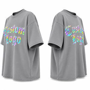 Custom Oversized Graphic T-<b>Shirt</b> Men's 100% Cotton Streetwear Reflective <b>Rainbow</b> Pattern Short Sleeve - Product Image 2