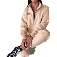 Survêtements en molleton avec logo personnalisé pour femmes ensemble jogging pull à capuche et pantalon de jogging deux pièces de haute qualité avec demi-fermeture éclair