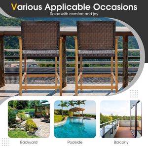 Ensemble de 2 chaises de bar de patio en osier PE avec accoudoirs en bois d'acacia - Product Image 6