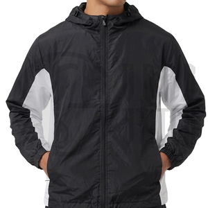 Men's Black White Colorblock <b>Tracksuit</b> Hooded Windbreaker Set Full Zip Jacket and Matching Jogger Pants Activewear Outfit - Product Image 2