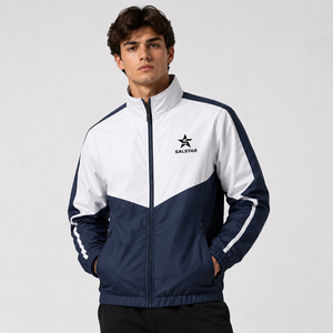 Custom <b>Men</b>’s Sports Track <b>Jacket</b> Full Zip Windbreaker Two Tone <b>White</b> Blue Latest Trending <b>Jacket</b> Athletic Teamwear <b>Jacket</b> - Product Image 3