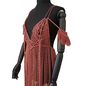 <b>Rust</b> Dress Handmade Dress Cotton Hand Woven Festival Clothing Bustier Crop <b>Top</b> Women Macrame Beach Dress - Product Image 1