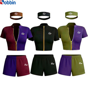 Conjunto Deportivo de 3 Piezas para Mujer, Transpirable, de Secado Rápido, en Spandex/Poliéster, con Chaqueta Corta con Cierre, Pantalones Cortos y Diadema, Estilo Hip Hop - Product Image 5