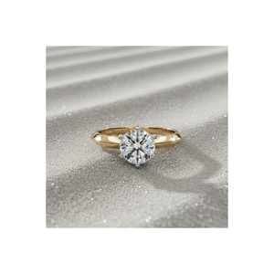Anillo de Compromiso Solitario Redondo de Seis Puntas con Borde de Cuchilla de Lujo Stonewels en Oro Sólido con Certificado - Product Image 1