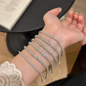 Pulsera de tenis de oro blanco con diamantes chapados en rodio de 10K/14K/18K, corte redondo, cierre tipo brazalete, joyería unisex, regalo - Product Image 2