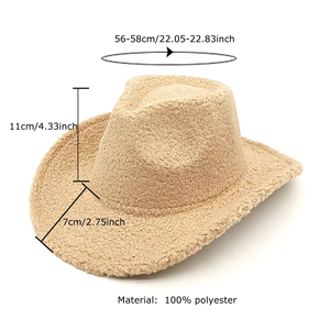 Nuevo Sombrero Fedora de Felpa Sherpa Ancho, Estilo Vaquero Occidental, Clásico de Invierno, con Ala Curva, Cálido, Tipo Panamá/Jazz - Product Image 4