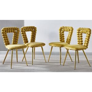 Set di 4 Sedie da Pranzo Moderne in Oro Giallo con Schienale Confortevole e Cuscini Morbidi, Gambe in Tubo di Ferro per Sala da Pranzo - Product Image 1