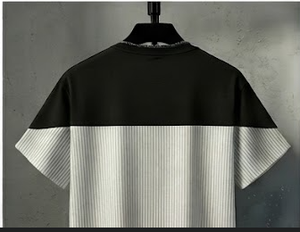T-shirt thermique pour homme 100 % coton, noir et blanc, col rond, imprimé, style urbain, respirant, en tissu tricoté sur le devant, idéal pour l'été - Product Image 6