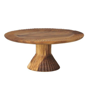 Support à gâteau rond en bois de manguier naturel, fait main, style moderne, écologique, bord festonné, finition marron, support à gâteau décoratif en bois - Product Image 2