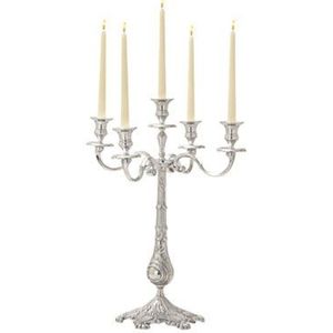Antique Silver 5Arm Metal Candelabra Luxury <b>Table</b> Centerpiece Wedding Decoration <b>Tall</b> Taper Candle Holder Pillar Stand for Decor - Product Image 1