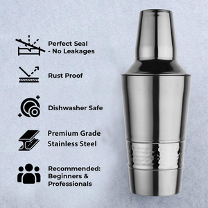 Shaker à cocktails en acier inoxydable martelé avec passoire et doseur/verre doseur 500 ml - Product Image 4