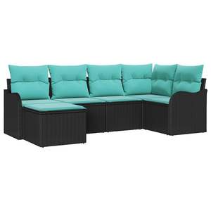 Ensemble de canapé de jardin en polyrotin noir, 6 pièces, avec coussins turquoise, meubles d'extérieur, design contemporain, imperméable - Product Image 2