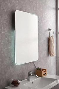 Miroir de salle de bain LED asymétrique minimaliste Daystar Trade avec interrupteur tactile et éclairage d'ambiance doux, à fixation murale pour salle de bain moderne - Product Image 3