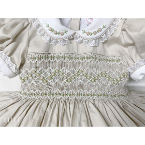 Vestido de Lana de Alta Calidad para Bebé Niña, Estilo Inglés, con Cuello de Muñeca, Casual, Fruncido, Liso, Hasta la Rodilla, para Primavera/Fiestas - Product Image 1