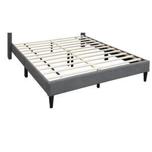 Elegante Letto Moderno Grigio Queen Size con Testiera Imbottita e Design a Cassone, in Lino Spazzolato - Product Image 6