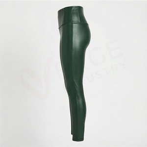 High Waist Full Length Yoga <b>Leggings</b> Solid <b>Green</b> Spandex Nylon Seamless Elastic Waist Pants - Product Image 3