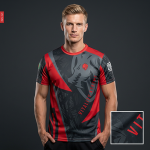 T-shirt à manches courtes imprimé Bangladesh Vitality Xtreme, col rond, tissu jersey à séchage rapide, design rouge et noir, logo sur la manche gauche - Product Image 2