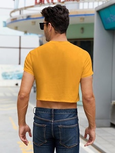 เสื้อยืดครอปผู้ชายแขนสั้นคอกลมสีทึบลำลองถักนิตติ้งทรงสลิมฟิตสีเหลือง - Product Image 6