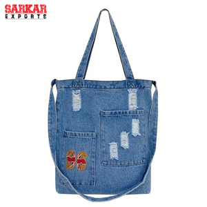 Sac fourre-tout décontracté en jean pour femme, style rétro, en denim, sac à bandoulière en jean souple, grande capacité, vente en gros directe usine - Product Image 1
