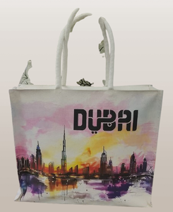 กระเป๋าผ้าแคนวาสพิมพ์ลายเส้นขอบฟ้าดูไบแบบกำหนดเอง กระเป๋าช้อปปิ้งผ้าฝ้ายรักษ์โลก ปิดด้วยซิป สายสะพายยาวทำจากใย PP - Product Image 1