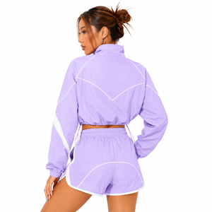 Wholesale Women's Windbreaker Set Custom Nylon Tracksuit 2 Piece Zipper <b>Jacket</b> And Short Set <b>Waterproof</b> Running Outdoor - Product Image 6
