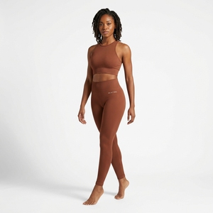 <b>Women</b> Brown Ribbed <b>Crop</b> Sports Bra High Waist <b>Leggings</b> Yoga Set Gym Fitness Workout Activewear Set - Product Image 1