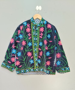 Blazer Rosa de Terciopelo Bordado con Estampado Floral, Cuello Mao, Manga Larga, Chaqueta de Primavera para Mujer - Product Image 4