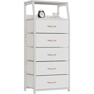 Commode en tissu blanc avec 5 tiroirs, tour de rangement verticale pour chambre à coucher - Product Image 1