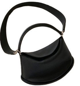 Royaa Fashion Genuine Leather <b>Small</b> Minimalist Hobo Shoulder <b>Bag</b> Single Strap Outdoor Portable Zipper Closure <b>Black</b> Letter - Product Image 4