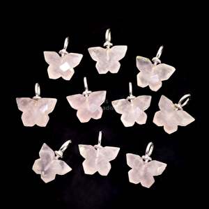 จี้ผีเสื้อโรสควอตซ์ธรรมชาติ เงินแท้ 925 แกะสลักด้วยมือ สำหรับทำเครื่องประดับอัญมณี จี้ผีเสื้อโรสควอตซ์ธรรมชาติ - Product Image 5