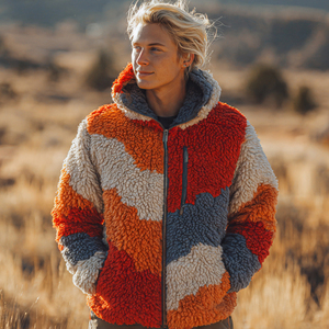 Veste Sherpa épaisse et chaude pour homme, imprimée, grande taille, pour l'extérieur, avec capuche, doublée en polaire Sherpa, pour l'hiver - Product Image 2