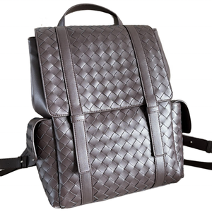 Mochila Unisex de Cuero Genuino Tejido, Estilo Minimalista Normcore, con Patrón de Diamantes, de 20-35L, para Uso Diario - Product Image 1
