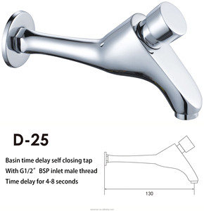 Robinet mural à retardement, robinet à fermeture automatique à bouton-poussoir en laiton chromé - Product Image 5