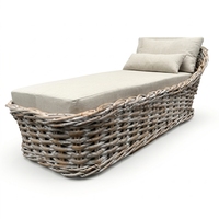 Chaise longue de luxe en rotin, lit de jour incurvé moderne pour extérieur, patio, jardin, avec coussins confortables, idéal pour hôtel, villa, salon