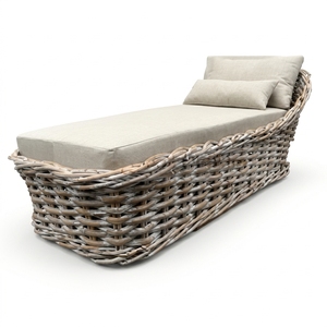 Tumbona de Ratán de Lujo para Exteriores, Cama Curva para Patio y Jardín, Chaise Longue con Cojines Cómodos - Product Image 1