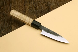 Couteau à éplucher ambidextre moderne, éco-responsable, fait main, en acier carbone forgé, manche en bois de frêne avec étui en cuir - Product Image 6